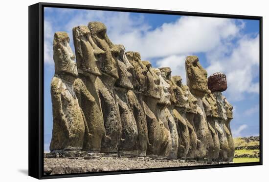 Fifteen Moai at the Restored Ceremonial Site of Ahu Tongariki-Michael-Framed Stretched Canvas