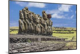Fifteen Moai at the Restored Ceremonial Site of Ahu Tongariki-Michael-Mounted Photographic Print