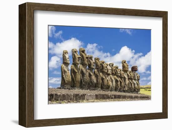 Fifteen Moai at the Restored Ceremonial Site of Ahu Tongariki-Michael-Framed Photographic Print