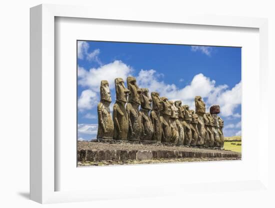 Fifteen Moai at the Restored Ceremonial Site of Ahu Tongariki-Michael-Framed Photographic Print