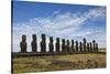 Fifteen Moai Statues Stand With Their Backs To The Sun At Tongariki, Easter Island, Chile-Karine Aigner-Stretched Canvas