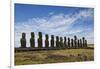 Fifteen Moai Statues Stand With Their Backs To The Sun At Tongariki, Easter Island, Chile-Karine Aigner-Framed Photographic Print