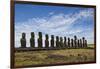 Fifteen Moai Statues Stand With Their Backs To The Sun At Tongariki, Easter Island, Chile-Karine Aigner-Framed Photographic Print