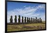 Fifteen Moai Statues Stand With Their Backs To The Sun At Tongariki, Easter Island, Chile-Karine Aigner-Framed Photographic Print