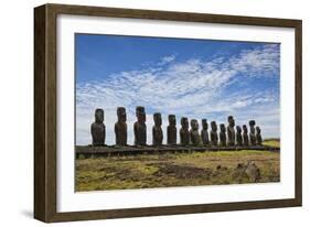 Fifteen Moai Statues Stand With Their Backs To The Sun At Tongariki, Easter Island, Chile-Karine Aigner-Framed Photographic Print