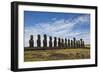 Fifteen Moai Statues Stand With Their Backs To The Sun At Tongariki, Easter Island, Chile-Karine Aigner-Framed Photographic Print