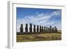 Fifteen Moai Statues Stand With Their Backs To The Sun At Tongariki, Easter Island, Chile-Karine Aigner-Framed Photographic Print