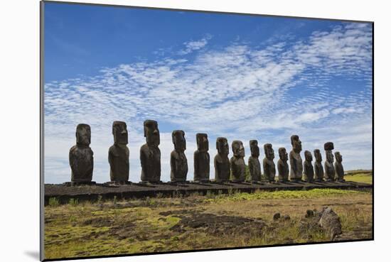 Fifteen Moai Statues Stand With Their Backs To The Sun At Tongariki, Easter Island, Chile-Karine Aigner-Mounted Photographic Print