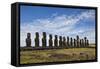 Fifteen Moai Statues Stand With Their Backs To The Sun At Tongariki, Easter Island, Chile-Karine Aigner-Framed Stretched Canvas