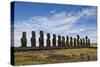 Fifteen Moai Statues Stand With Their Backs To The Sun At Tongariki, Easter Island, Chile-Karine Aigner-Stretched Canvas