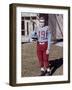 Fifteen year old high school football player portrait outside the school, ca. 1961-null-Framed Photographic Print