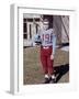 Fifteen year old high school football player portrait outside the school, ca. 1961-null-Framed Photographic Print
