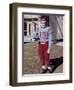 Fifteen year old high school football player portrait outside the school, ca. 1961-null-Framed Photographic Print