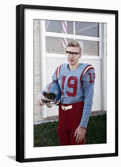 Fifteen Year Old High School Football Player Portrait Outside the School, Ca. 1961-null-Framed Photographic Print
