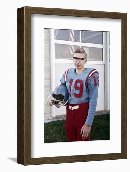 Fifteen Year Old High School Football Player Portrait Outside the School, Ca. 1961-null-Framed Photographic Print