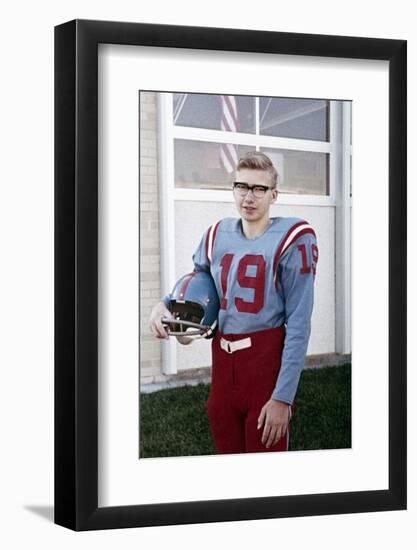 Fifteen Year Old High School Football Player Portrait Outside the School, Ca. 1961-null-Framed Photographic Print