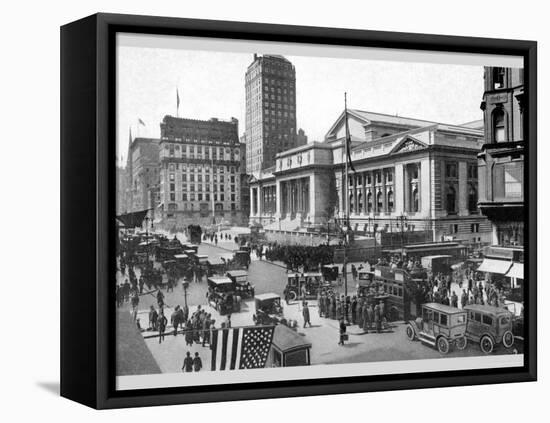 Fifth Avenue and the New York Public Library, 1911-Moses King-Framed Stretched Canvas