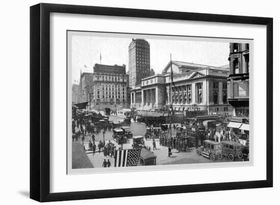 Fifth Avenue and the New York Public Library, 1911-Moses King-Framed Art Print