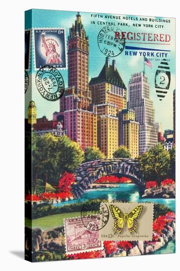 Fifth Avenue in Central Park, New York City Vintage Postcard Collage-Piddix-Stretched Canvas