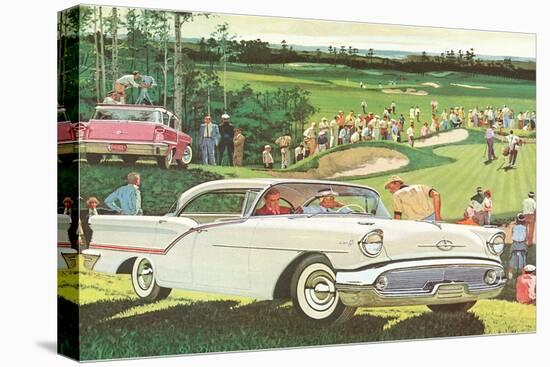 Fifties Cars on Golf Course-null-Stretched Canvas