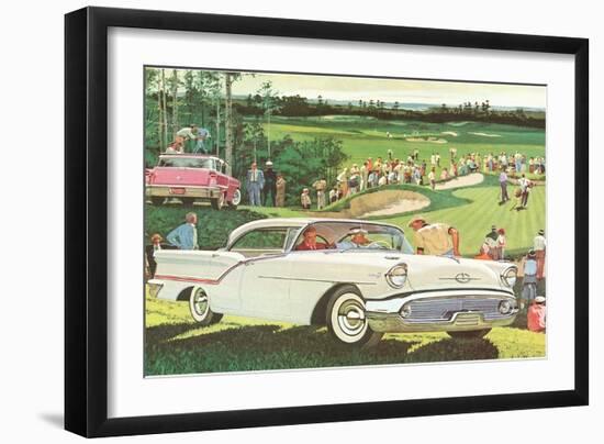 Fifties Cars on Golf Course-null-Framed Art Print