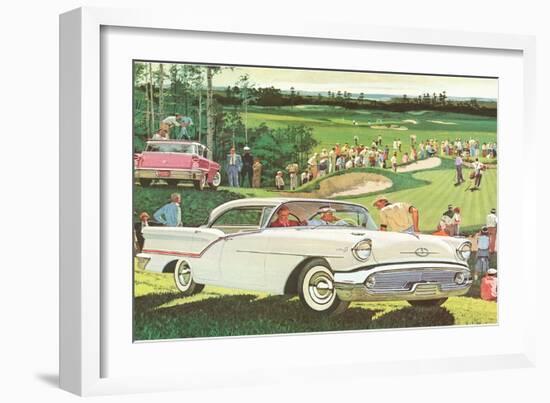 Fifties Cars on Golf Course-null-Framed Art Print