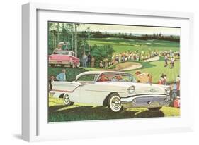 Fifties Cars on Golf Course-null-Framed Art Print