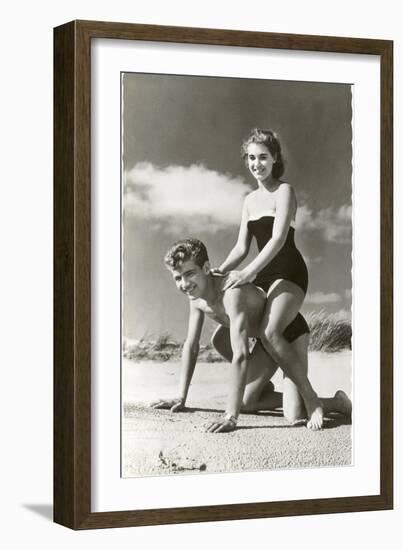 Fifties Couple on Beach-null-Framed Art Print