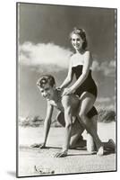 Fifties Couple on Beach-null-Mounted Art Print