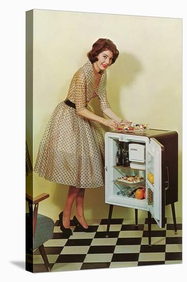 Fifties Housewife with Mini-Fridge-null-Stretched Canvas