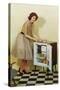 Fifties Housewife with Mini-Fridge-null-Stretched Canvas