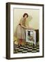 Fifties Housewife with Mini-Fridge-null-Framed Art Print