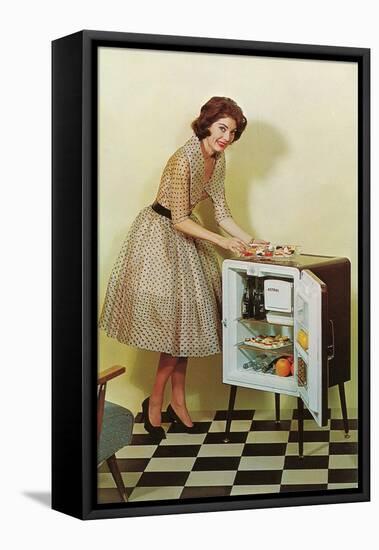 Fifties Housewife with Mini-Fridge-null-Framed Stretched Canvas