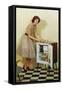 Fifties Housewife with Mini-Fridge-null-Framed Stretched Canvas