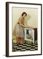 Fifties Housewife with Mini-Fridge-null-Framed Art Print