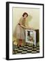 Fifties Housewife with Mini-Fridge-null-Framed Art Print