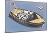 Fifties Speedboat-null-Mounted Art Print
