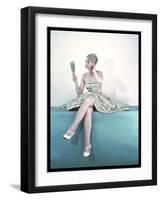 Fifties Woman and Mirror-null-Framed Photographic Print