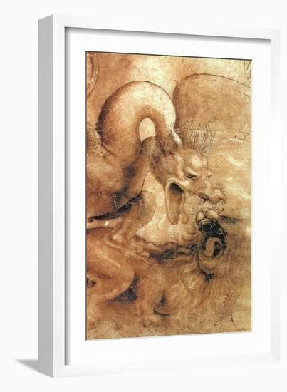 Fight Between a Dragon and a Lion, a Detail-Leonardo da Vinci-Framed Giclee Print