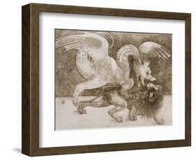 Fight Between a Dragon and a Lion-Leonardo da Vinci-Framed Giclee Print