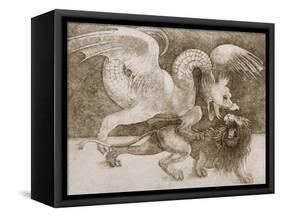 Fight Between a Dragon and a Lion-Leonardo da Vinci-Framed Stretched Canvas