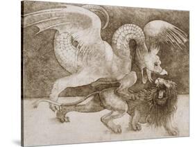 Fight Between a Dragon and a Lion-Leonardo da Vinci-Stretched Canvas