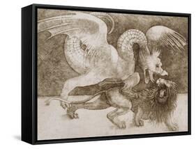 Fight Between a Dragon and a Lion-Leonardo da Vinci-Framed Stretched Canvas