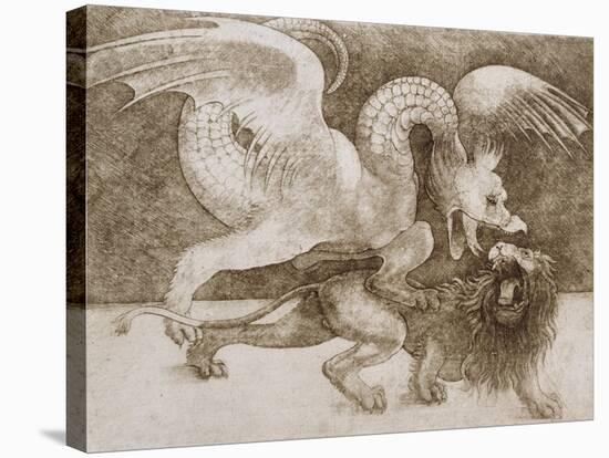 Fight Between a Dragon and a Lion-Leonardo da Vinci-Stretched Canvas
