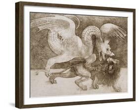 Fight Between a Dragon and a Lion-Leonardo da Vinci-Framed Giclee Print