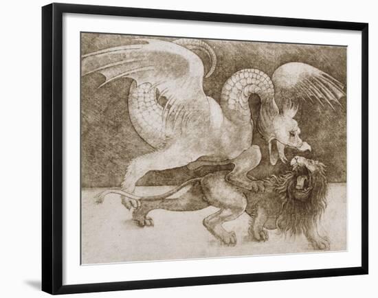 Fight Between a Dragon and a Lion-Leonardo da Vinci-Framed Giclee Print