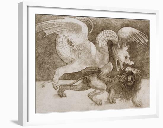 Fight Between a Dragon and a Lion-Leonardo da Vinci-Framed Giclee Print