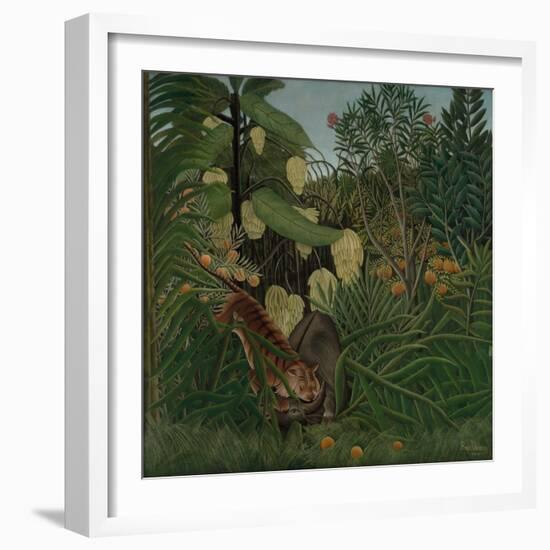 Fight between a Tiger and a Buffalo, 1908, by Henri Rousseau, 1844-1910, French painting,-Henri Rousseau-Framed Art Print