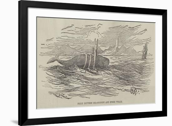 Fight Between Sea-Serpent and Sperm Whale-null-Framed Giclee Print