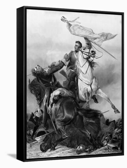 Fight for the Standard - Sergeant Ewart Capturing the Eagle of the French 45th Regiment at Waterloo-Richard Ansdell-Framed Stretched Canvas